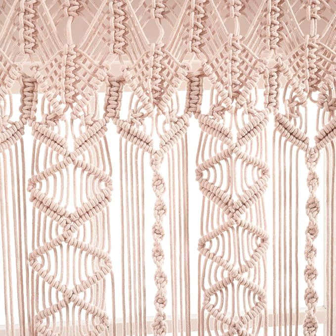 Lush Decor Boho Macrame Textured Cotton Valance, 40" W x 30" L, Blush - Boho Kitchen Curtains & Wall Decor - Macrame Valance - Bathroom Window Curtains