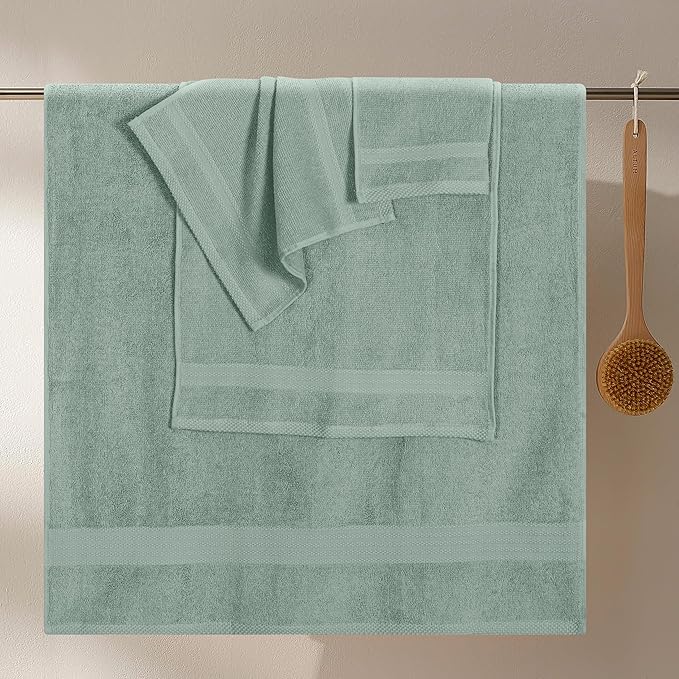 GLAMBURG Ultra Soft 8-Piece Towel Set - 100% Pure Ringspun Cotton, Contains 2 Oversized Bath Towels 27x54, 2 Hand Towels 16x28, 4 Wash Cloths 13x13 - Ideal for Everyday use, Hotel & Spa - Jade