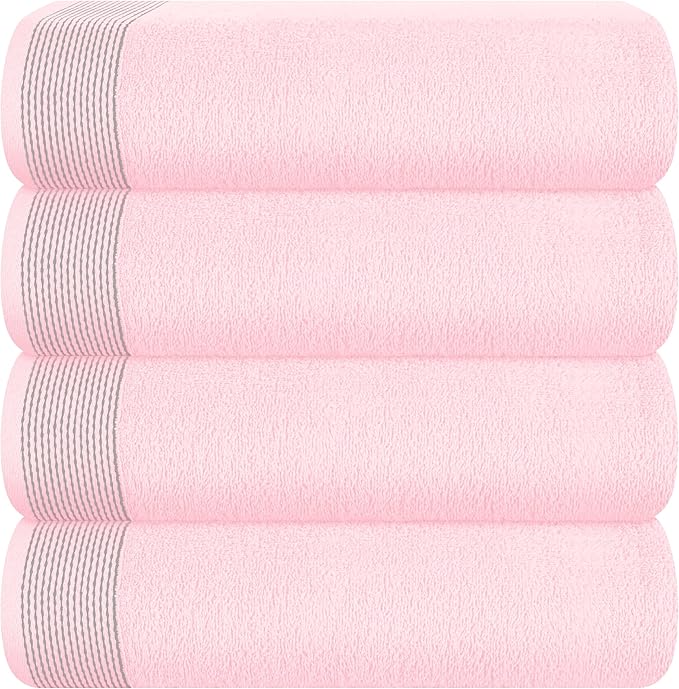 Belizzi Home Ultra Soft 4 Pack Oversized Bath Towel Set 27x54 inches, 100% Cotton Bath Towels, Highly Absorbant Compact Quickdry & Lightweight Towel, Ideal for Gym Travel Camp Pool - Pink