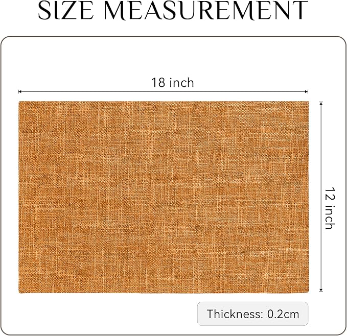 Softalker Faux Linen Placemats Set of 8-12 x 18 Inch, Heat Resistant Double Layered Durable Burlap Farmhouse Place Mats, Non-Slip Washable Rustic Table Mats for Dining, Kitchen, Party(Orange