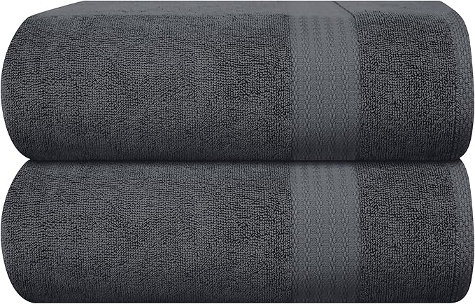 GLAMBURG Premium Cotton Oversized 2 Pack Bath Sheet 35x70-100% Pure Cotton - Ideal for Everyday use - Ultra Soft & Highly Absorbent - Machine Washable - Charcoal