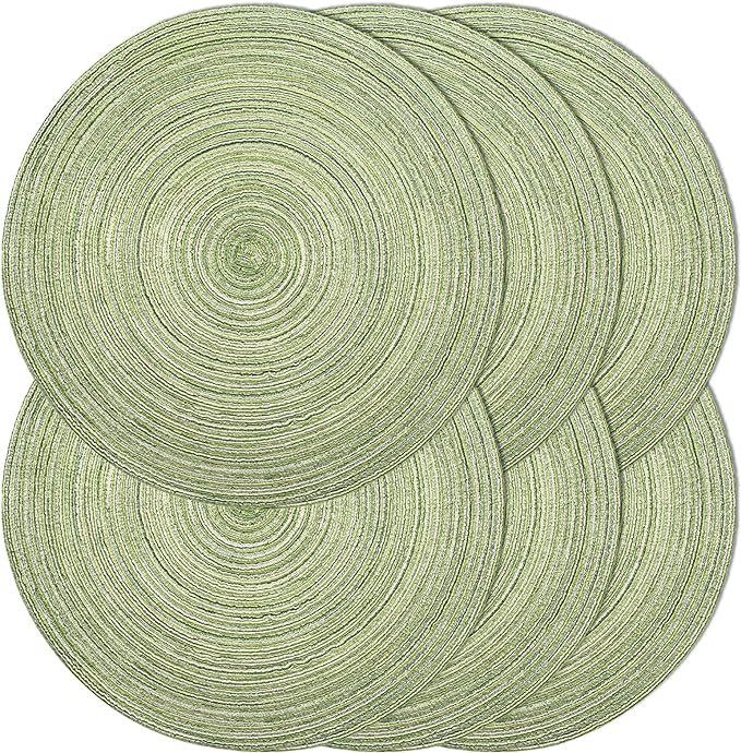 Noctiflorous 15 Inch Round Placemats Set of 6 Durable Braided Woven Heat Resistant Table Mats for Indoor Outdoor Non Slip Dining Table Place Mats(Green, 6)