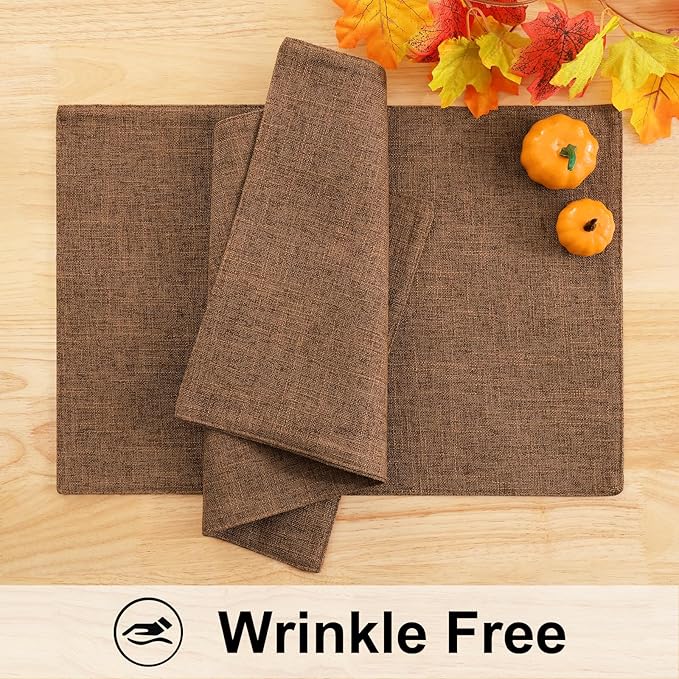 homing Brown Cloth Placemats Set of 4 – Cotton Linen Blend Washable Farmhouse Dining Table Mats for Indoors & Outdoors, Easy to Clean, 13 x 19 Inch