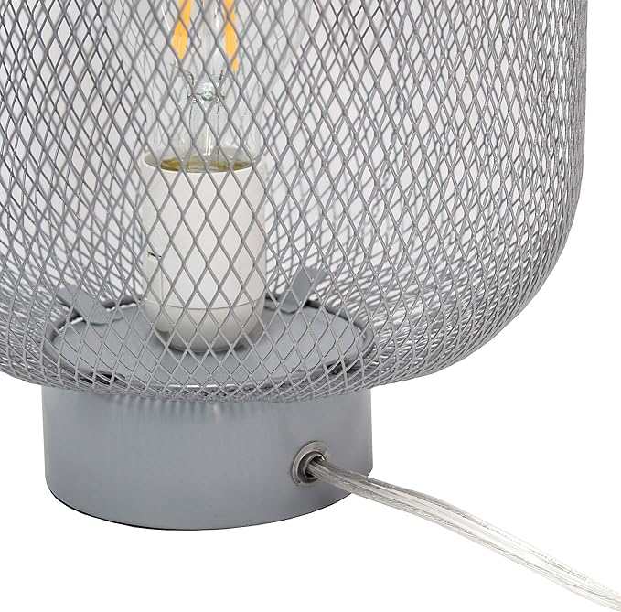 Simple Designs LT1072-GRY Metal Mesh Industrial Table Lamp, Gray