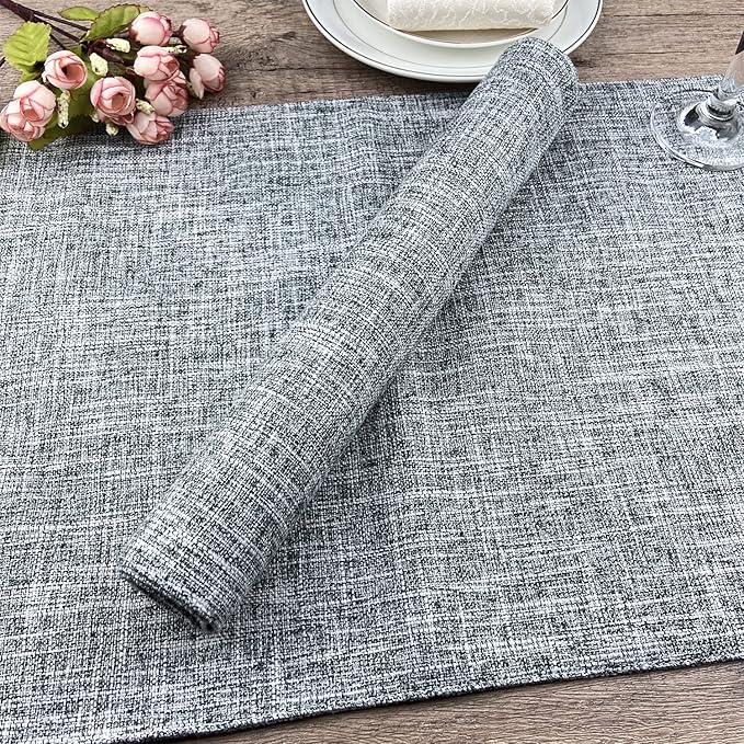 Weabetfu Cloth Placemats Set of 6 Heat Resistant Dining Table Placemmats Cotton Linen Machine Washable Kitchen Table Mats Wrinkle Free Thick Fabric Place Mat,Easy to Clean,13"x19",Mottled Grey w/Brown