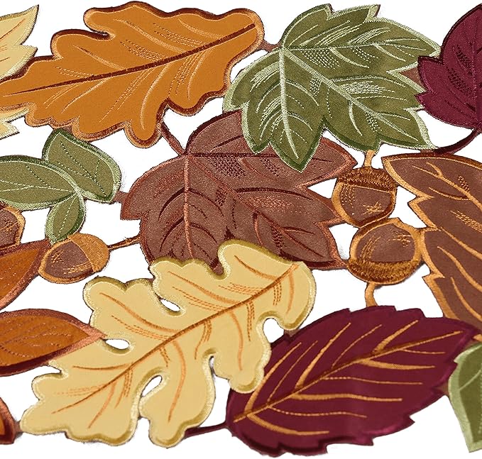 OWENIE Thanksgiving Table Runner, Fall Farmhouse Table Runner for Thanksgiving Holiday, Thanksgiving Table Runner 90 Inch Long with Embroidered Cutwork Maple Lea, 13x 90 Inches