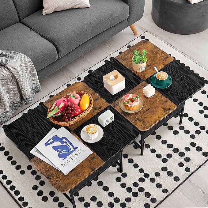 Small Storage Coffee Tables for Living Room Rustic Square Coffee Table with 2 Fabric Drawers Wooden Center Table Tea Table for Living Room Bedroom Small Spaces Guest Room Balcony, Brown and Black