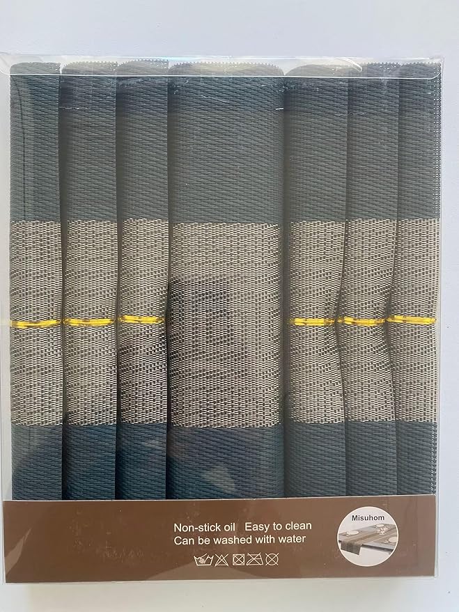 Placemats with Table Runner Set Place Mats, Woven Crossweave Placemat Vinyl Kitchen Tablemat, Washable PVC Table Mats for Dining Table, Parties, Farmhouse, Thanksgiving, Christmas & Gathering (Blue C)