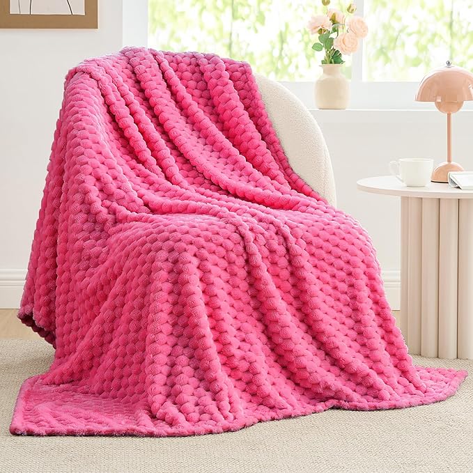 BEDELITE Fleece Throw Blanket for Couch & Bed - 3D Jacquard Decorative Hot Pink Blanket, Super Soft and Cozy Warm Fuzzy Blanket All Seasons Suitable, 60x80Inches