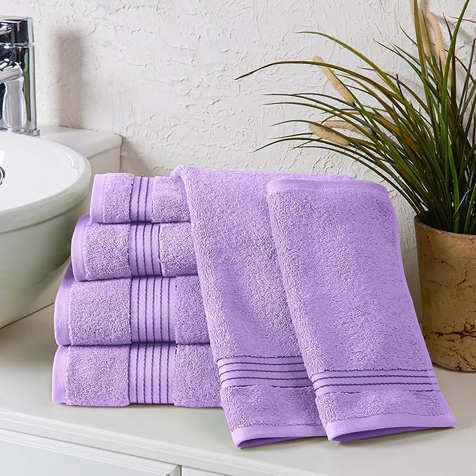 Elegant Comfort Premium Cotton 6-Piece Towel Set, Includes 2 Washcloths, 2 Hand Towels and 2 Bath Towels, 100% Turkish Cotton - Highly Absorbent and Super Soft Towels for Bathroom, Lilac