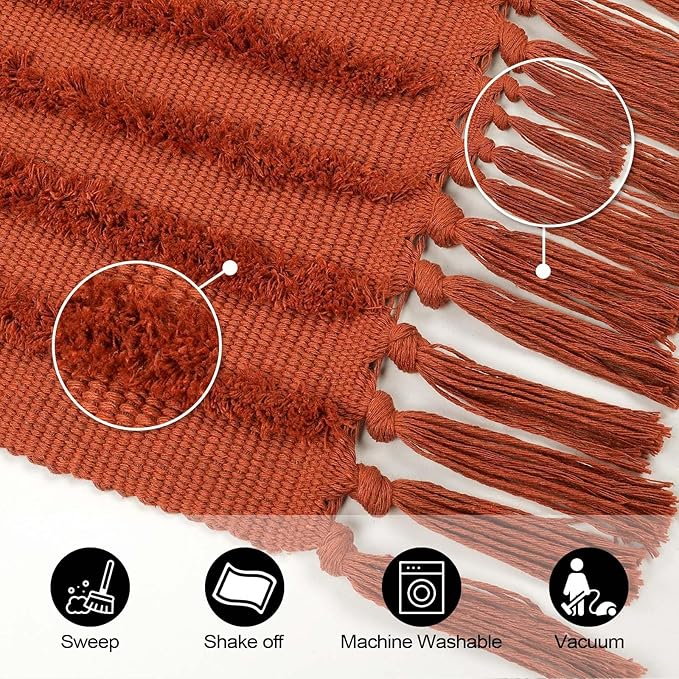 LEEVAN Washable Rugs for Living Room 5x8, Terracotta Tufted Rainbow Nursery Rug, Boho Low Pile Bedroom Floor Carpet, Modern Farmhouse Kids Room Rug for Dorm/Bedside/Classroom/Room