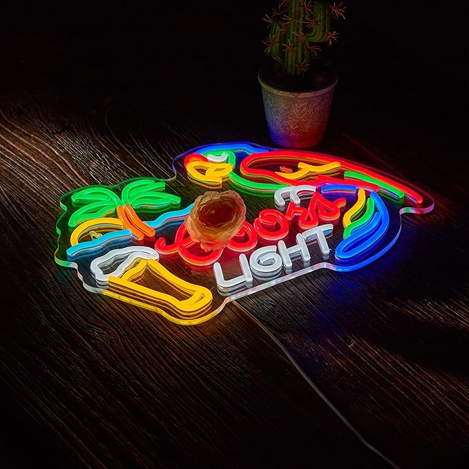 Bar Parrot Crs LIGHT Neon Sign for Beer Palm Tree Wall Décor Dimmable Switch Neon LED Light up Signs with USB Powered for Home Bedroom Man Cave Art Decor Gift