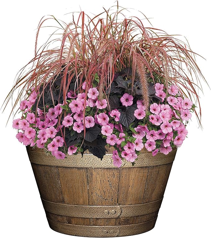Classic Home and Garden Whiskey Barrel Planter, 20.5", Distressed Oak