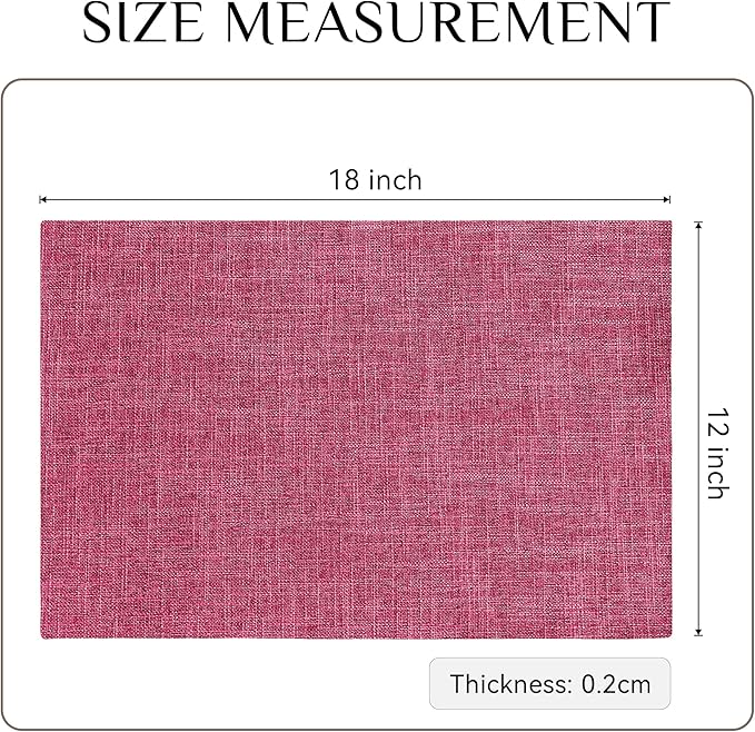 Softalker Faux Linen Placemats Set of 8-12 x 18 Inch, Heat Resistant Double Layered Durable Burlap Farmhouse Place Mats, Non-Slip Washable Rustic Table Mats for Dining, Kitchen, Party(Pink