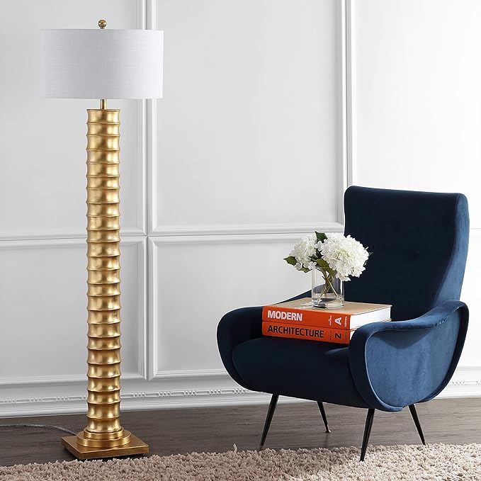 JONATHAN Y JYL4032A Serena 63" Metal LED Floor Lamp, Contemporary, Modern, Art Deco Style, Office, Elegant, Living Room, Family Room, Dining Room, Bedroom, Hallway, Foyer, Gold Leaf