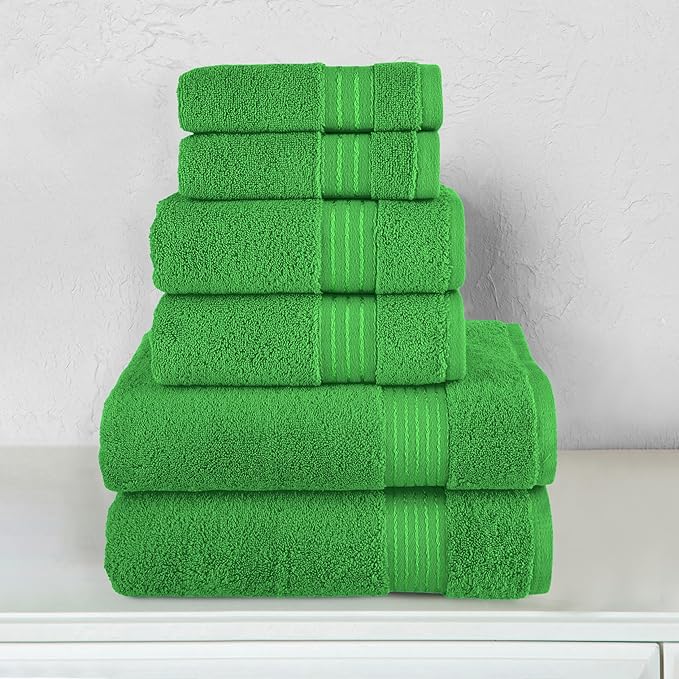 Elegant Comfort Premium Cotton 6-Piece Towel Set, Includes 2 Washcloths, 2 Hand Towels and 2 Bath Towels, 100% Turkish Cotton - Highly Absorbent and Super Soft Towels for Bathroom, Emerald Green