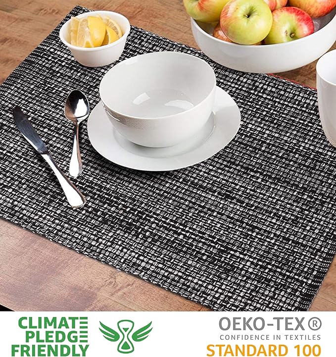 Urban Villa Set of 6 Blak Placemats for Dining Table 100% CottonPlacemats 14''x20'' Over Sized Tablemats Placemats Black/White Two Tone Tablemats for Family Dinners Wedding Parties Everyday Use