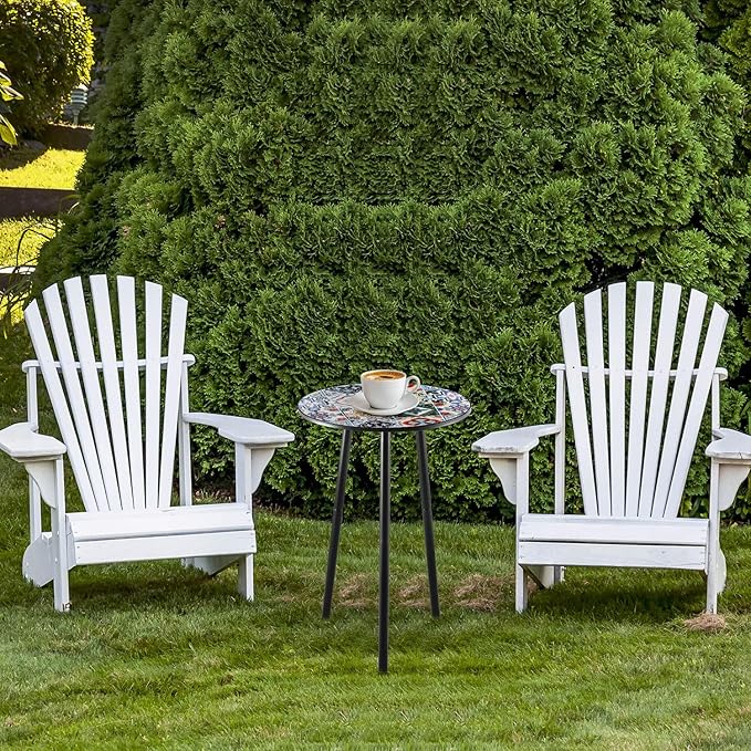 2 Packs Metal Mosaic Round Side Tables 13.4" Small Outdoor Patio Round Accent Coffee Tables Indoor Corner Stand for Small Spaces Weather-Resistant for Balcony, Porch Plant Stands Indoor, Mixed Mosaic