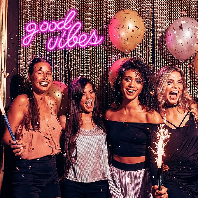 Pink Good Vibes Neon Sign - Neon Lights for Bedroom, LED Neon Signs for Wall Decor (16.1 x 8.3 inch)