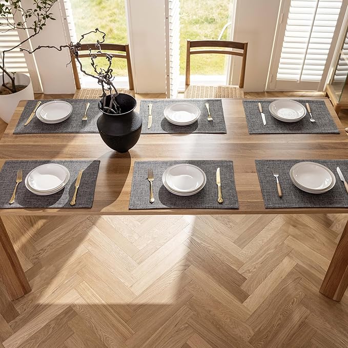 Demetex Placemats Table Mats Set of 6 Heat Resistant Washable Cloth Place Mats for Dining Table Holiday, Dark Grey