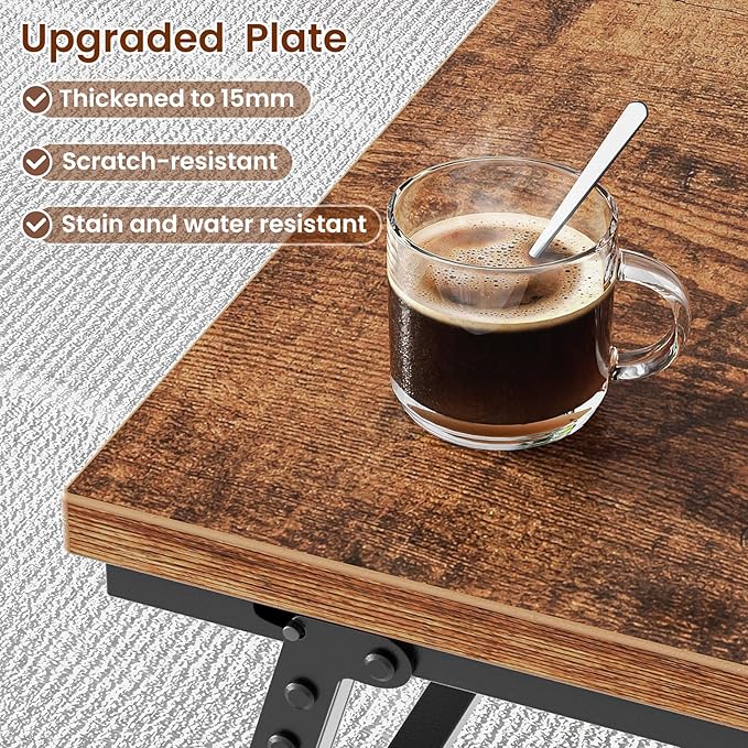 Folding Coffee Table, Leg Latches Portable Sturdy Floor Table Desk for Sitting on The Floor, No Assembly Low Coffee Table for Living Room, Home, Office, Rustic Brown, 41.34L×21.65W×15.75H
