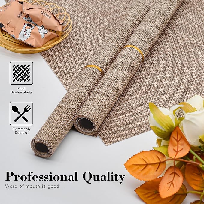 CADONO Placemats Set of 4 Washable Indoor/Outdoor Vinyl Place Mats for Dining Table Durable Non-Slip Heat Resistant PVC Weave Table Mats(Khaki)
