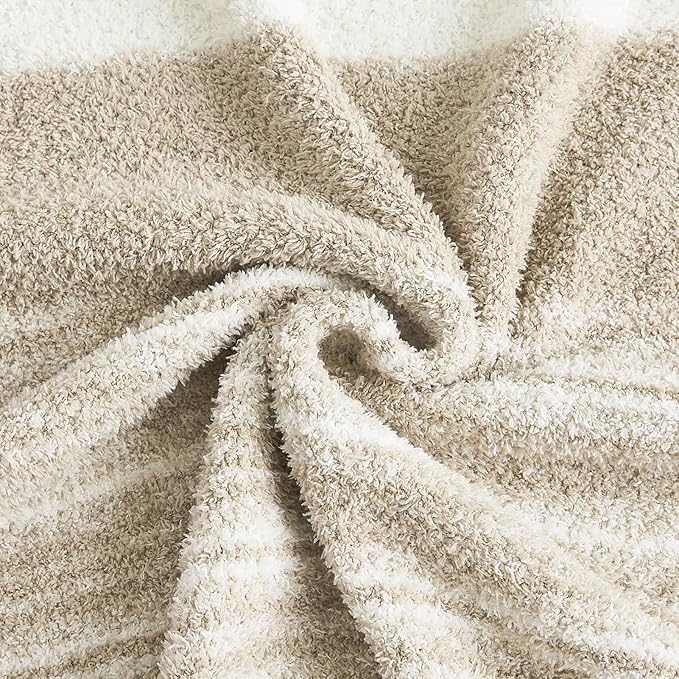 WRENGONGE Khaki Throw Blanket, 50x70 Soft Cozy Striped Throw Blankets for Couch, Sofa, Bed, Travel, Lightweight Fluffy Warm Plush Decorative Blankets for Women, Men,Kids Gift