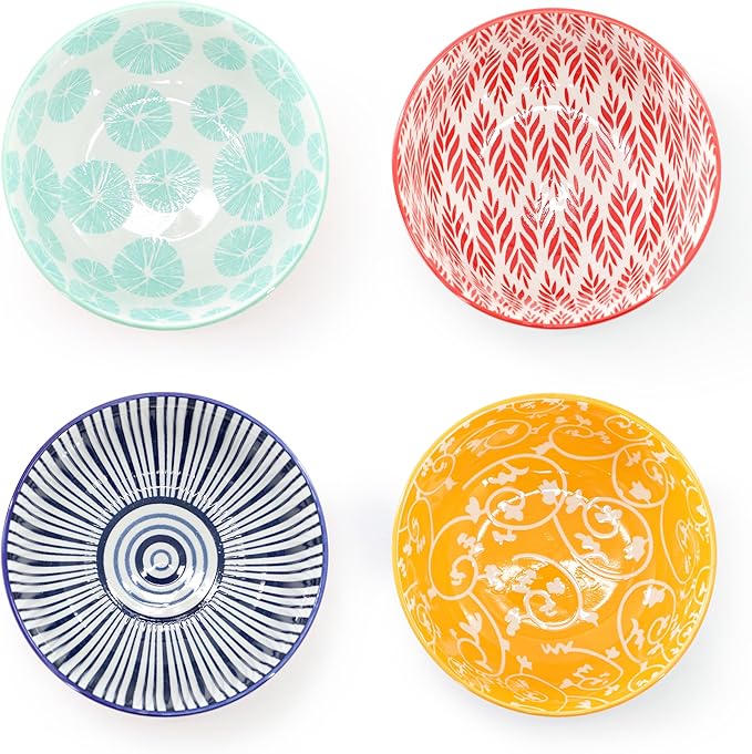 Elama Giovanna 16 Piece Assorted Design Porcelain Multi-Color Graphic Double Bowl Dinnerware Set, Tableware, Serveware, Dinnerware Set, Bowl Set (16 Piece)