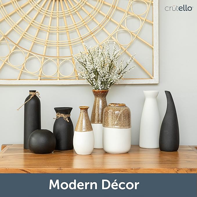 Crutello Ceramic Vase Set, Black and White Vase, Black Vases Home Decor, White and Black Ceramic Vase, Midcentury Modern Decor for Home, Mantles, Bud Flowers, Bookshelves, Tables, Entryways