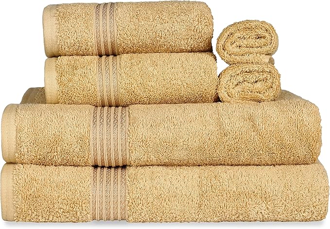 Superior Luxury Cotton Bath Towel - 6 Piece Set, Premium Egyptian Cotton Towels, Gold