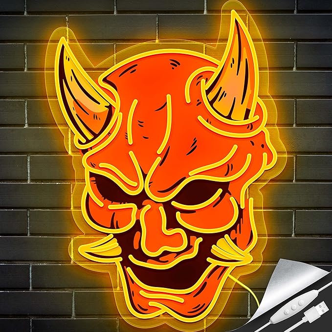 Hannya Mask Neon Sign for Game Room, Tattoo Shop, Tattoo Studio Decor LED Anime Neon Light Cool Room Accessory Japanese Demon Evil Spirit Hannya Sign