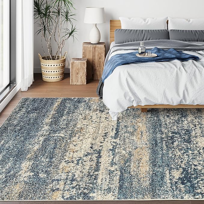 Art&Tuft Washable Rug, Anti-Slip Backing Abstract 8x10 Area Rugs, Stain Resistant Rugs for Living Room, Foldable Machine Washable Area Rug 8x10, Navy