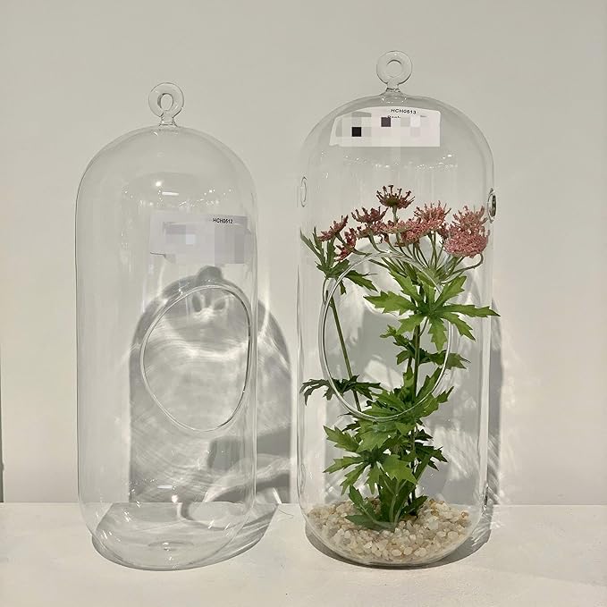 WGV Hanging Glass Plant Terrarium, Width 5", Height 12", Lantern DIY Air Succulent Planter Clear Tea Light Votive Candle Holder, Wedding Event Office Home Outdoor Decor, 1 Piece