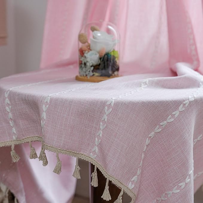 Sutuo Home Boho Curtain for Bedroom Living Room 63 Inch Length, Light Filtering Country Farmhouse Vintage Shabby Chic Tassels Window Treatment Bohemian Drape, 1 Panel 52" W x 63" L, Pink