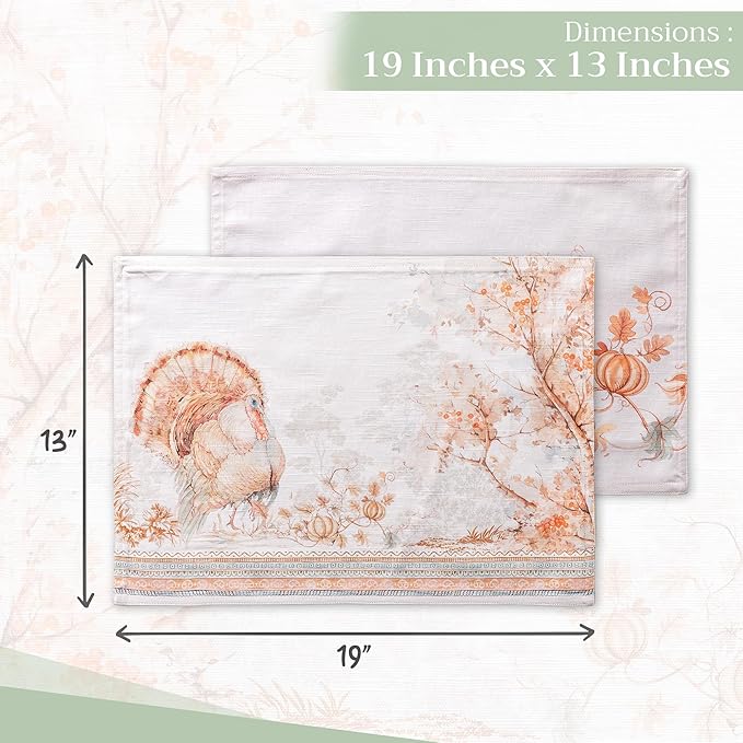 Maison d' Hermine Placemats Set of 4 100% Cotton Washable Cloth Place Mats, Reusable Table Mats for Kitchen Dining Decoration, Party, Wedding, Restaurant (Giving Thanks, 13" x 19")