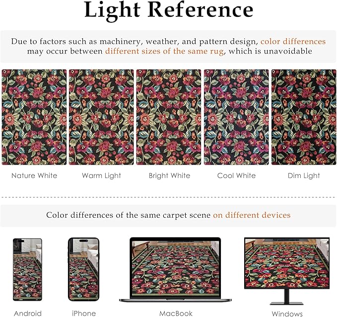 Black Area Rug 2x3 Washable Entryway Door Mat Entrance Non Slip Kitchen Carpet Soft Floral Indoor Vintage Low Pile Accent Throw Rug for Office Dining Room Nursery Bathroom Farmhouse