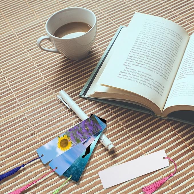 120 Pcs Sublimation Bookmark Blank Heat Transfer Aluminum Metal Bookmarks Bulk DIY Bookmarks with Hole and Colorful Tassels for Crafts,Personalized Tassels Blank Bookmarks