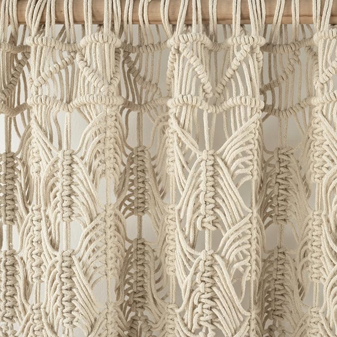 Lush Decor Boho Macrame Tassel Cotton Window Curtain/Room Divider/Wedding Backdrop/Wall Decor, 84" L x 50" W, Neutral