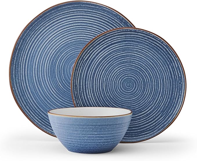 Pfaltzgraff Rowan Blue 12 Piece Plate Bowl Dinnerware Set, Service for 4