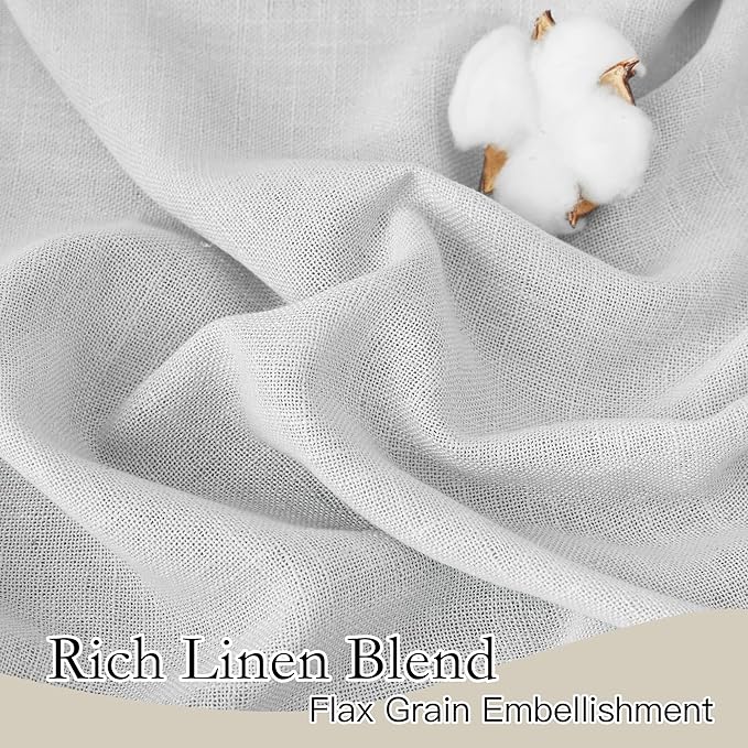 RYB HOME Privacy Sheer Valances for Windows, Semi-Sheer Curtains for Kitchen Small Window Drapes, Dual Rod Pocket & Linen Textured Design, Dove Grey, W 52 in by L 36 in Each Panel, Set of 2