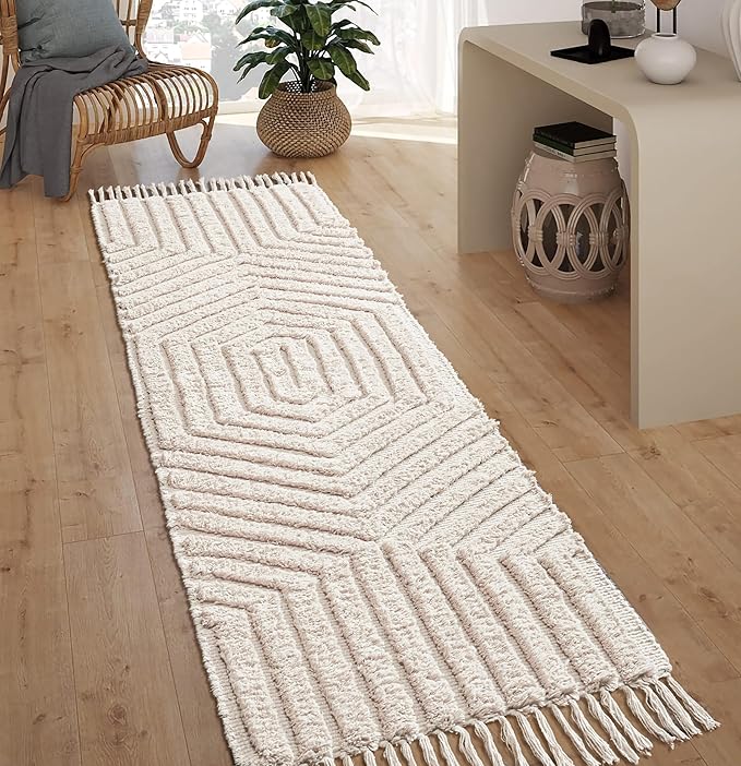 Boho Runner Rug 2x6' Washable Kitchen Rugs with Tassels Indoor Farmhouse Rugs for Bedroom Aesthetic Tufted Rug for Laundry Room Doorway Living Room_Pestal Linen