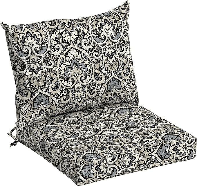 Arden Outdoor Dining Chair Cushion, 21 x 21, Rain-Proof, Fade Resistant 21 x 21, Black Aurora Damask