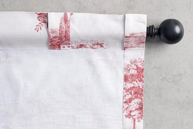 Maison d' Hermine Curtains for Living Room 100% Cotton 108 inch Length Two Panels Light Filtering Toile Curtains for Bedroom Windows with Rod and Loop Pockets Drapes (Trianon Red, 50" W x 108" L)