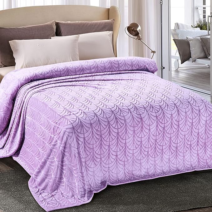 Whale Flotilla Flannel Fleece Twin Size Blanket for Bed, Soft Fluffy Velvet Bedspread Coverlet with Decorative Vintage Pattern for All Season, Warm and Lightweight, 60x80 Inch, Lilac