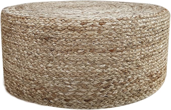 Scandilivin Homes Pouf Ottoman - 100% Natural Jute Braided- Footrest Pouf Hand Knitted - Traditional Cord Boho Pouffe - for The Living Room, Bedroom, Nursery, Patio, Lounge (20" x 20" x 10")