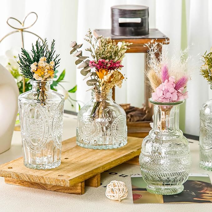 Der Rose Bud Vases in Bulk Glass Vase for Centerpieces Set of 30 Small Flower Vases Mini Vintage Vases for Rustic Wedding, Home Table Decorations (Clear)
