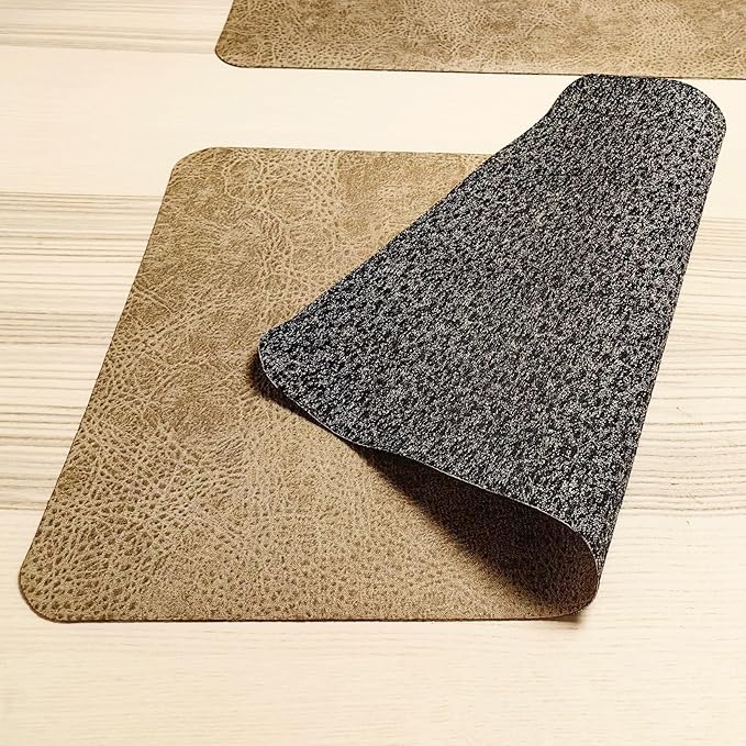 Placemats Set of 4, 6 for Dining Table, Fake Pu Table Cloth Set, Washable Textile Mats 12"x18" Brown