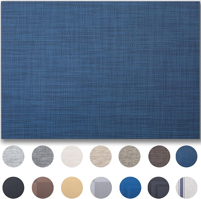 Placemats Set of 8 - Easy Clean Woven Vinyl Placemats for Dining Table, Indoor/Outdoor Place Mats, Washable PVC Table Mats(Navy Blue)