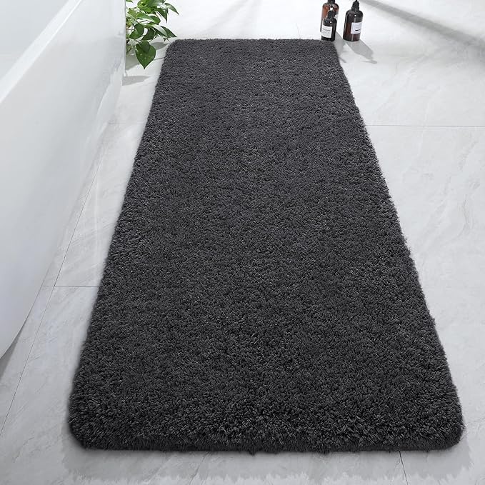 AROGAN Luxury Long Bathroom Runner Rug, 24x60 Inch Thick Soft and Absorbent Non Slip Bath Mat, Rubber Backing Quick Dry Rugs Carpets, Machine Washable Plush Mats for Shower Floor, Deep Grey
