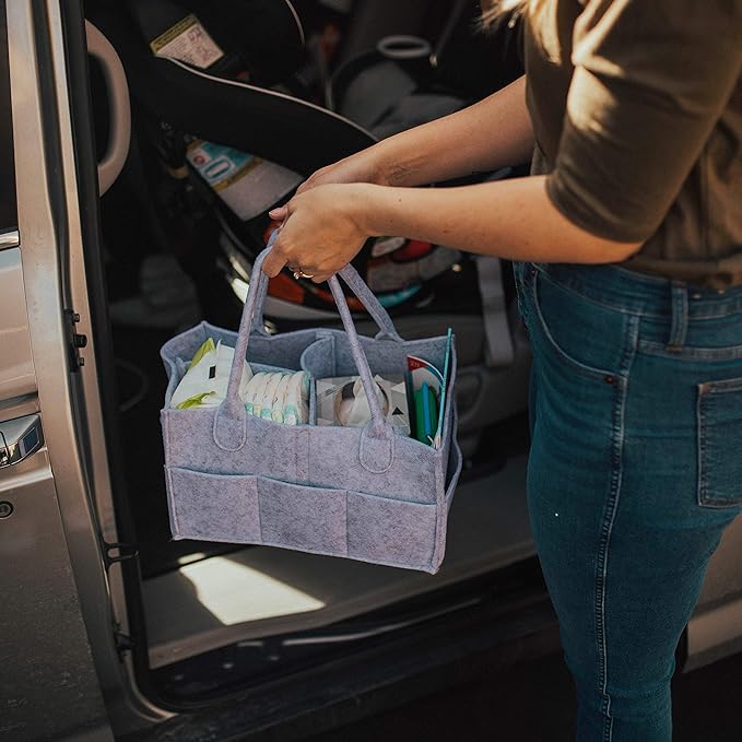 Parker Baby Diaper Caddy - Nursery Storage Bin and Car Organizer for Diapers and Baby Wipes - White, Large